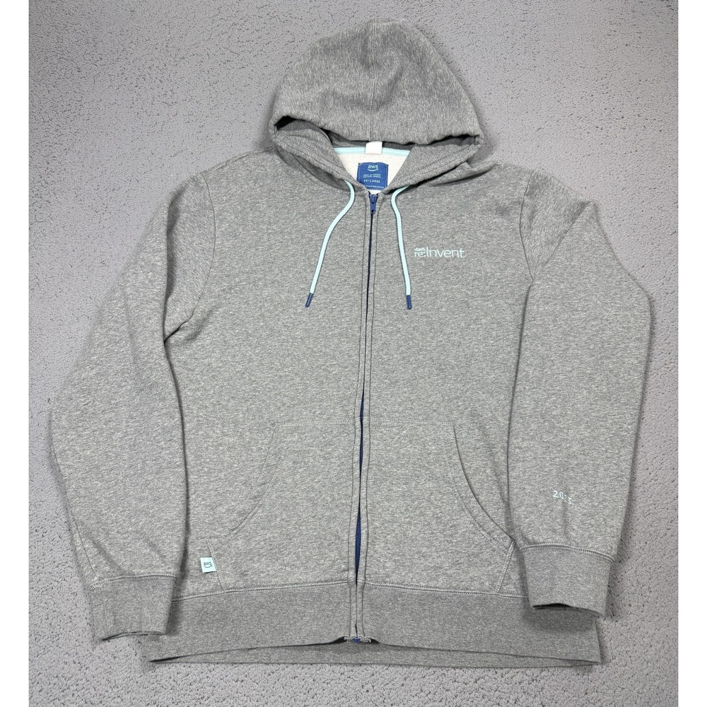 AWS Re:Invent Hoodie Mens 2XL Gray 2023 Official Full Zip Fleece Sweatshirt Logo